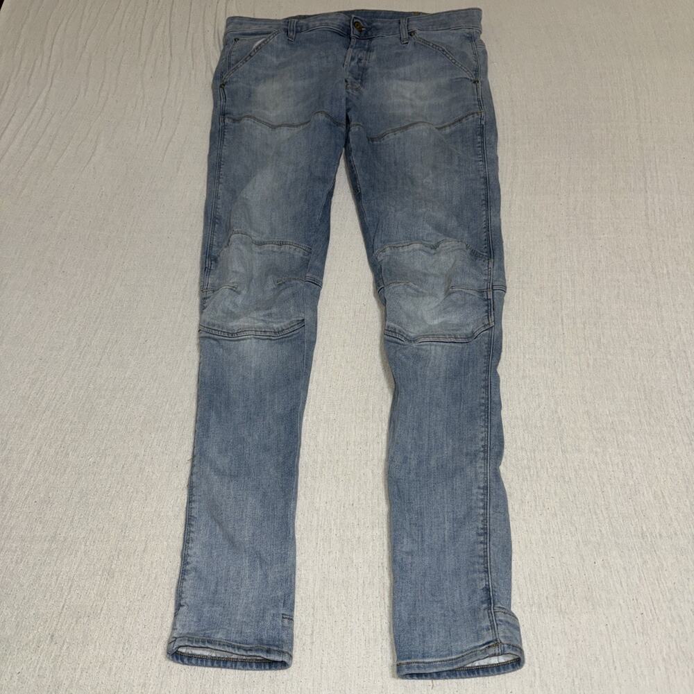 G Star Raw 5620 3D Slim Double Knee Light Wash Faded Blue Jeans 35x34 EUC